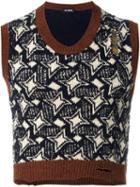 Raf Simons Cropped Intarsia Knit Vest