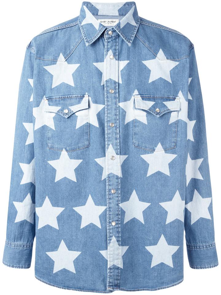 Saint Laurent - Star Print Oversized Shirt - Men - Cotton - L, Blue, Cotton