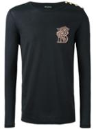 Balmain Lion Long Sleeved T-shirt, Men's, Size: Large, Black, Cotton