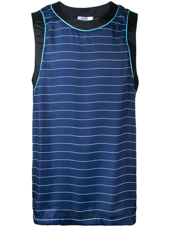 Selfmade By Gianfranco Villegas - Striped Panel Vest - Men - Cotton/spandex/elastane - 48, Blue, Cotton/spandex/elastane
