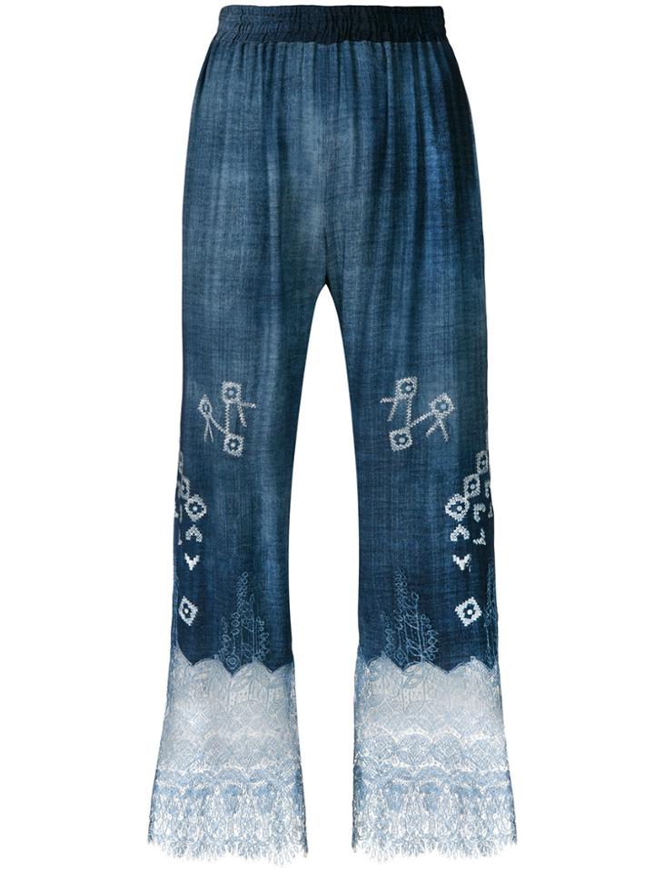 Ermanno Scervino Lace Hem Cropped Trousers - Blue