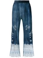 Ermanno Scervino Lace Hem Cropped Trousers - Blue