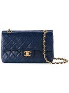 Chanel Vintage Quilted Cc Logo Double Flap Chain Shoulder Bag - Blue