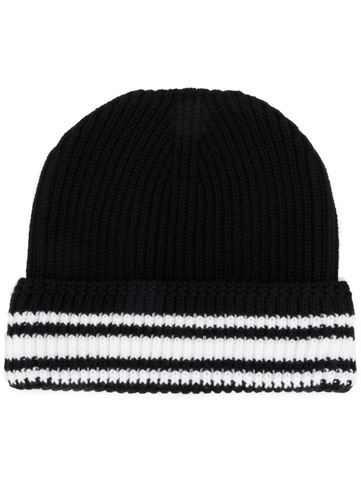 Maison Margiela Striped Trim Beanie - Black