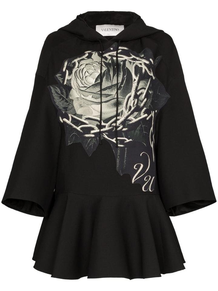 Valentino Rose Chain Print Hooded Dress - Black