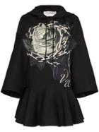 Valentino Rose Chain Print Hooded Dress - Black