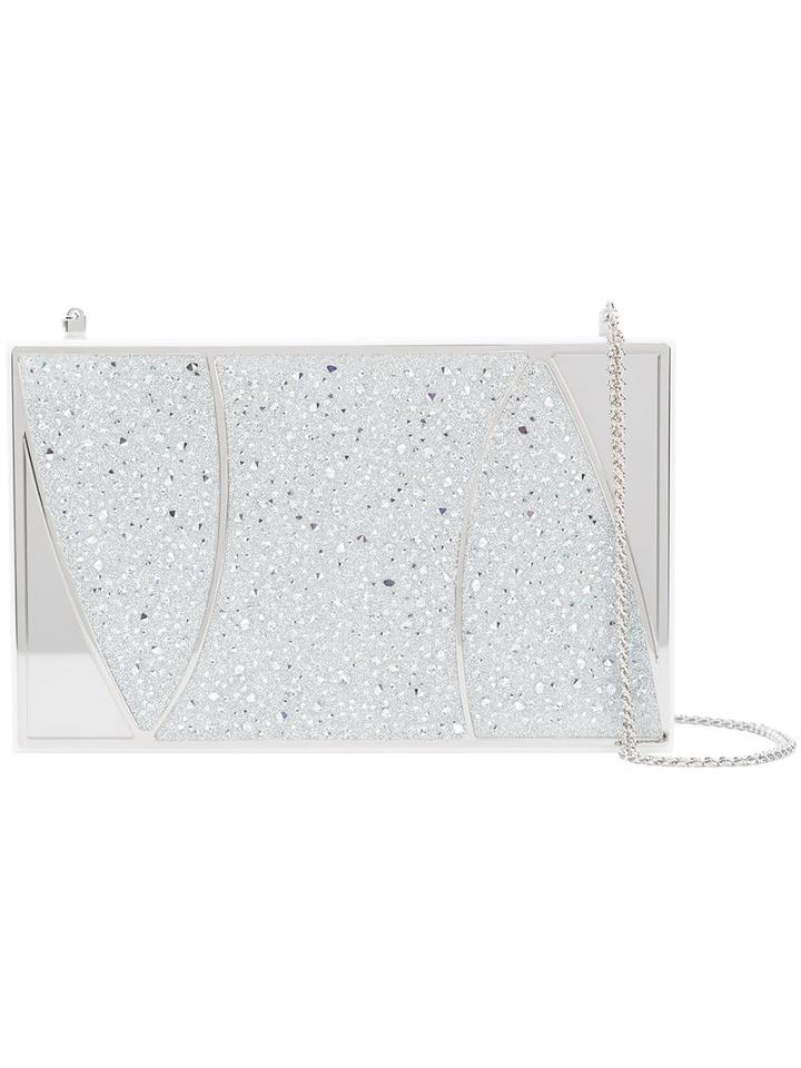 Khirma Eliazov - Khirma X Swarovski Embellished Metallic (grey) Clutch - Women - Calf Leather/resin/swarovski Crystal/mirabilis Jalapa Flower/leaf/stem Ex, Calf Leather/resin/swarovski Crystal/mirabilis Jalapa Flower/leaf/stem Extract