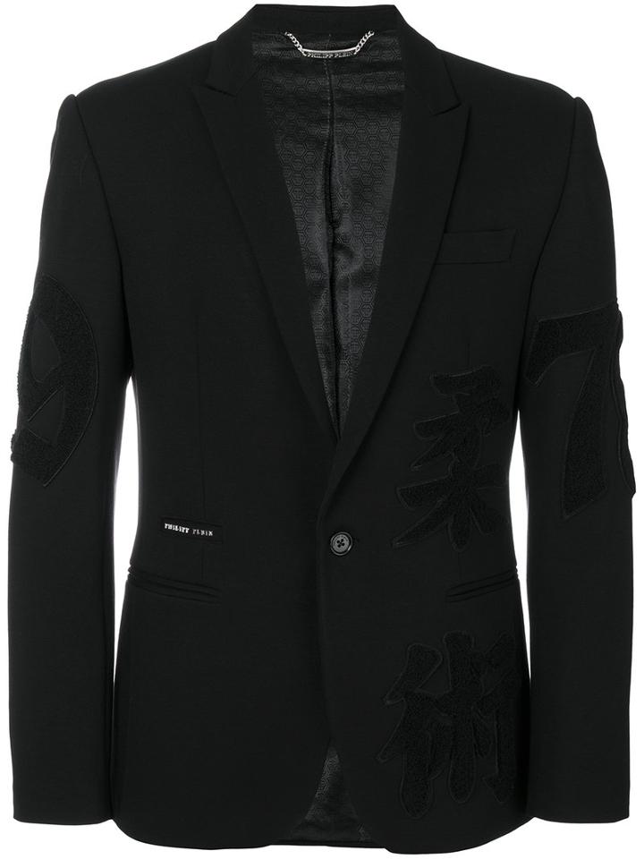 Philipp Plein - Patch Sleeve Blazer - Men - Polyamide/spandex/elastane/viscose - 50, Black, Polyamide/spandex/elastane/viscose