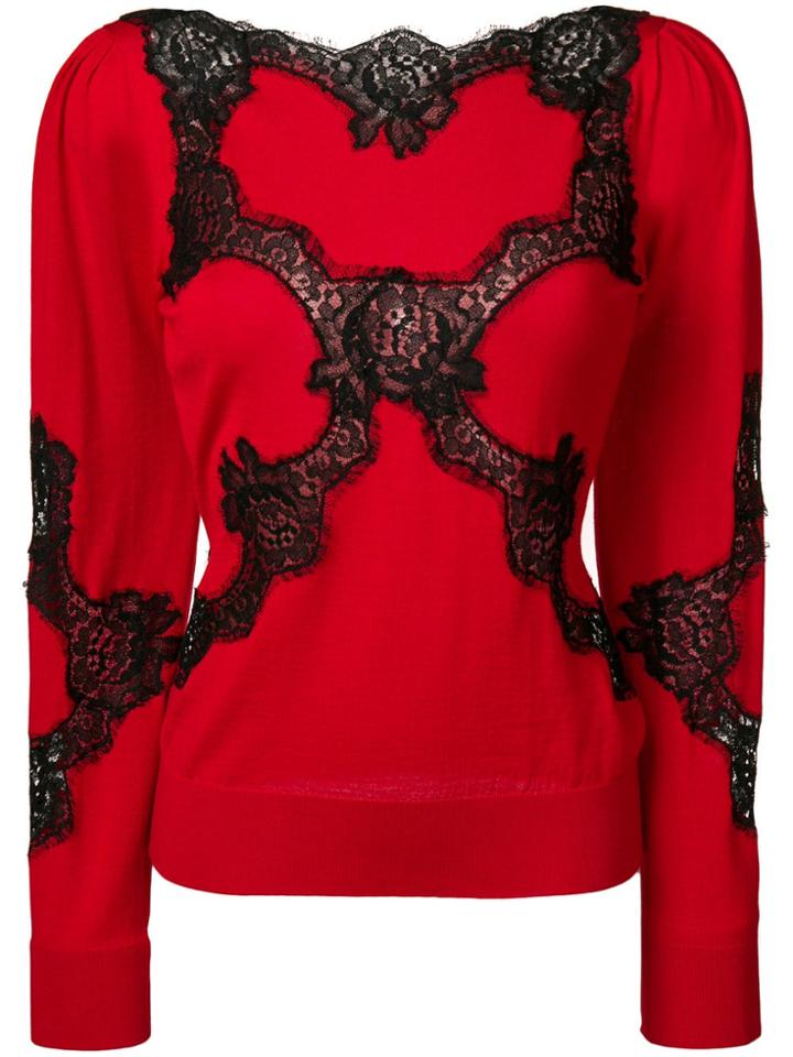 Dolce & Gabbana Encrusted Lace Insets Top - Red