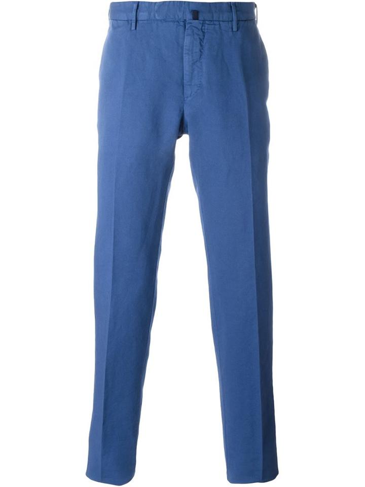 Incotex Slim Fit Trousers, Men's, Size: 46, Blue, Linen/flax/cotton
