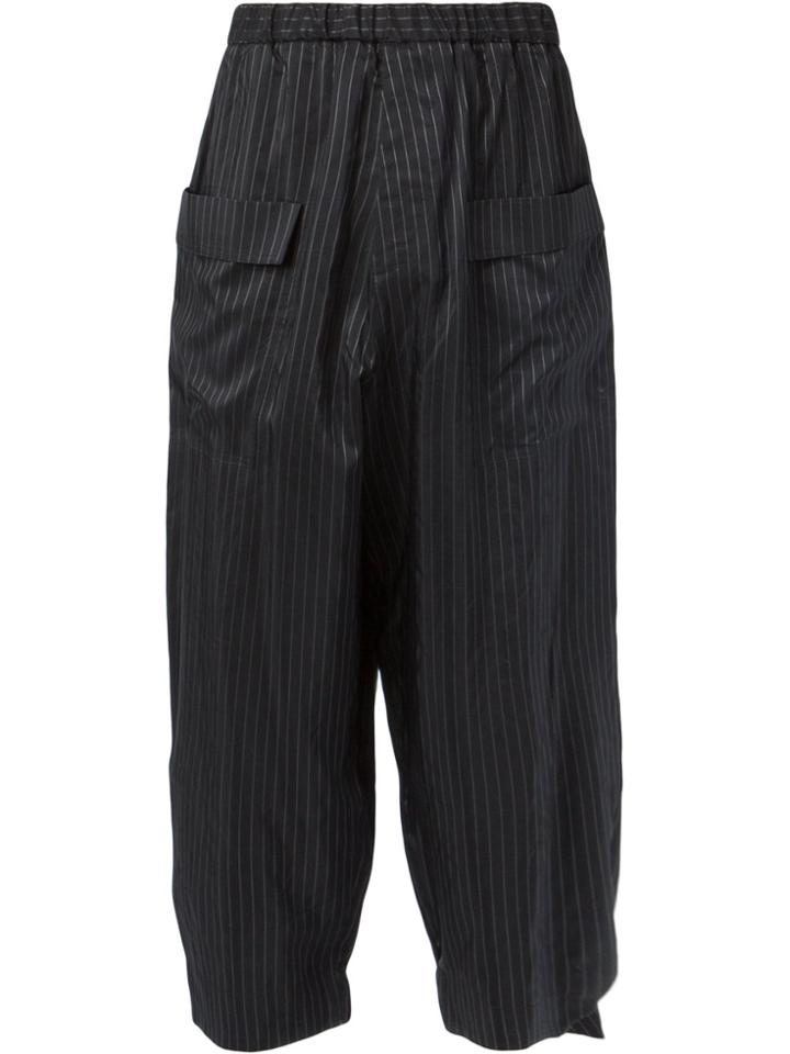 Miaoran Striped Cropped Trousers - Black