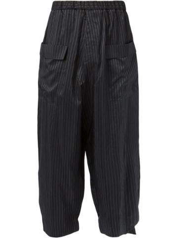 Miaoran Striped Cropped Trousers - Black