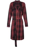 Julius Checked Double Breasted Coat - Red
