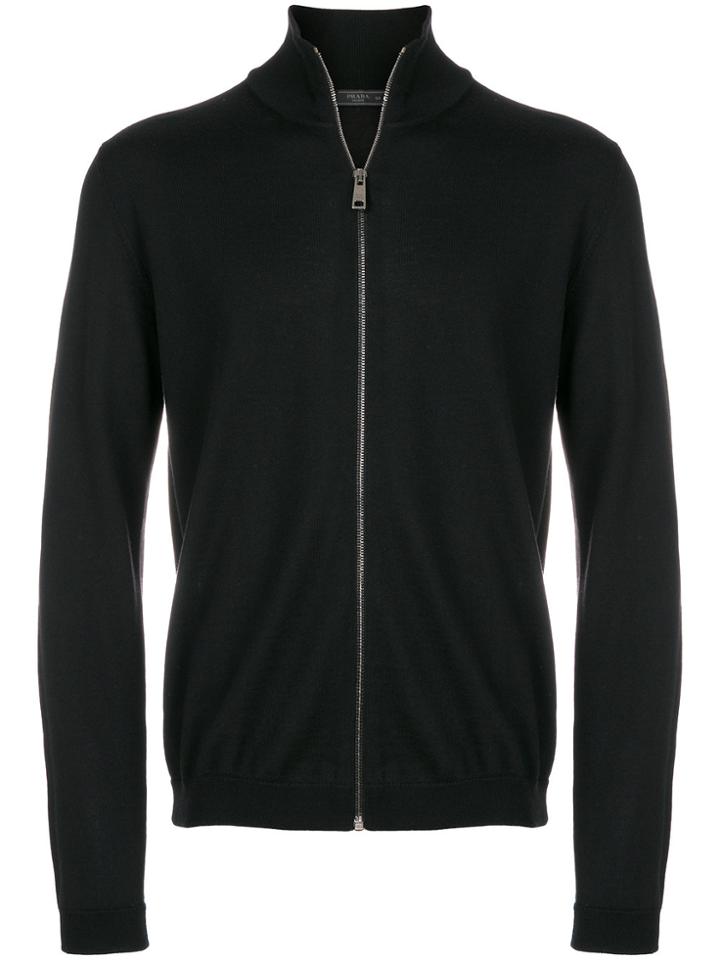 Prada Collarless Knitted Cardigan - Black