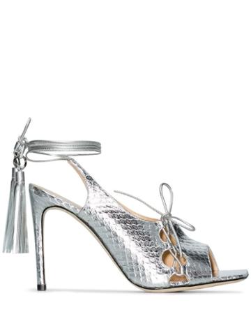 Liudmila Metallic 100 Lace-up Sandals - Silver
