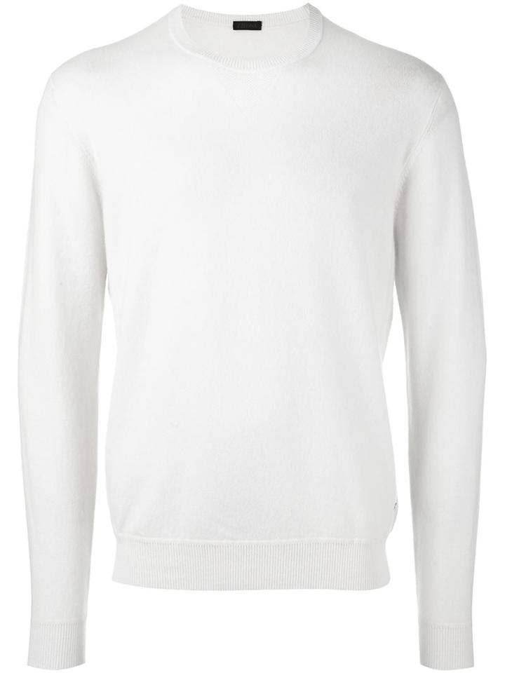 Z Zegna Crew Neck Jumper, Men's, Size: Medium, White, Polyamide/cashmere