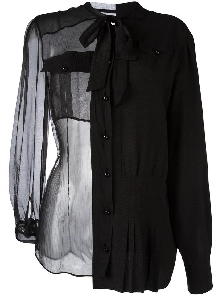 Maison Margiela Sheer Bow Detail Shirt, Women's, Size: 40, Black, Silk