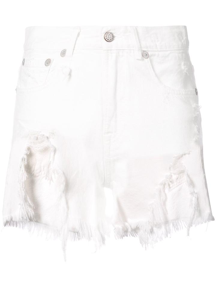 R13 Asymmetric Raw Hem Shorts - White