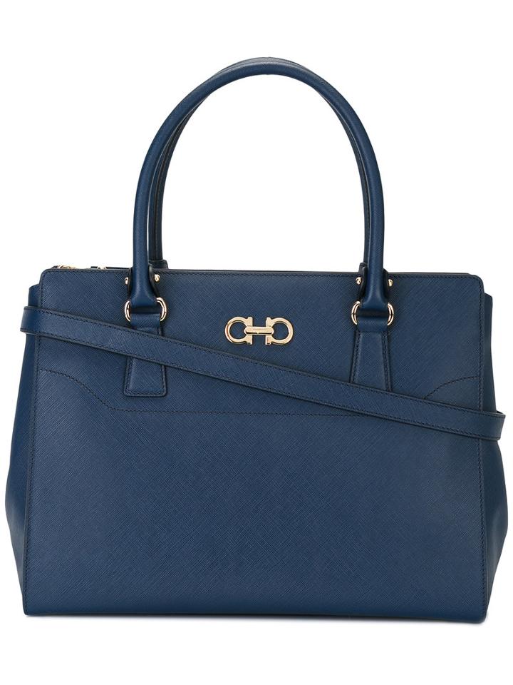 Salvatore Ferragamo Beky Tote, Women's, Blue, Calf Leather