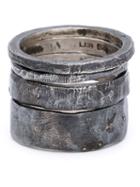 Lee Brennan Design Set Of Embossed Rings, Adult Unisex, Size: 65, Grey, Sterling Silver
