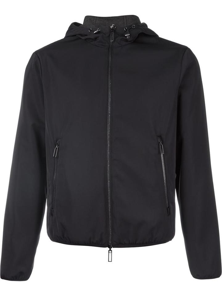 Emporio Armani Zipped Hooded Jacket, Men's, Size: Medium, Black, Polyester/modal