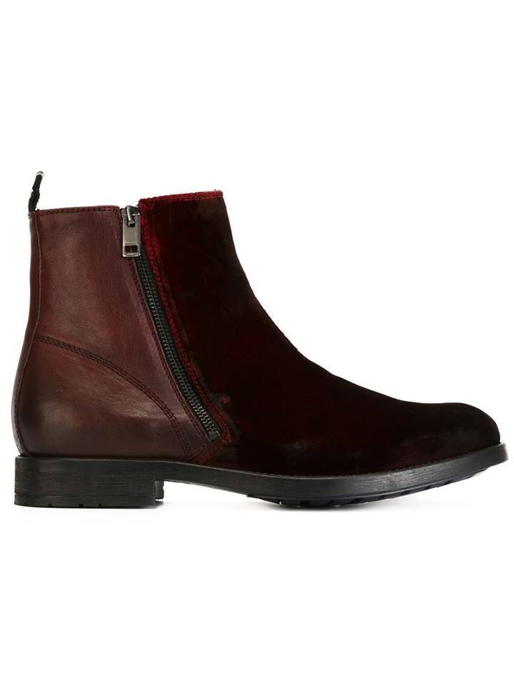 Diesel Panelled Ankle Boots, Men's, Size: 41, Red, Calf Leather/pig Leather/cotton/rubber