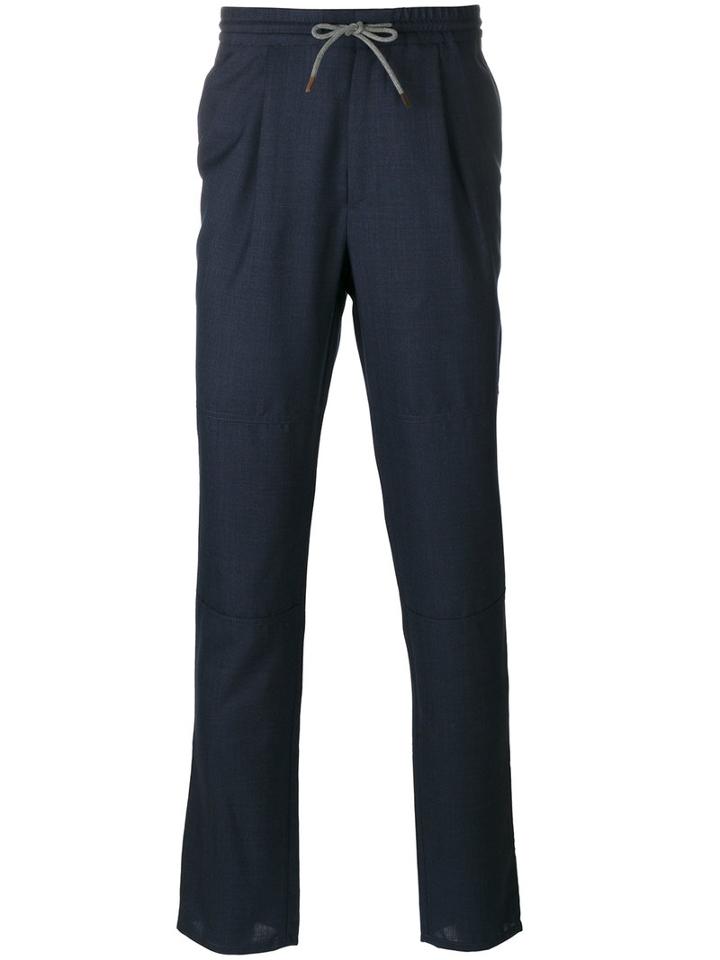Brunello Cucinelli Tie-waist Trousers, Men's, Size: 52, Blue, Cotton/wool