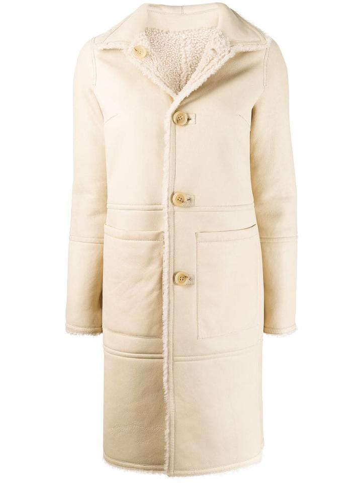 Yves Salomon Shearling Button Up Coat - Neutrals