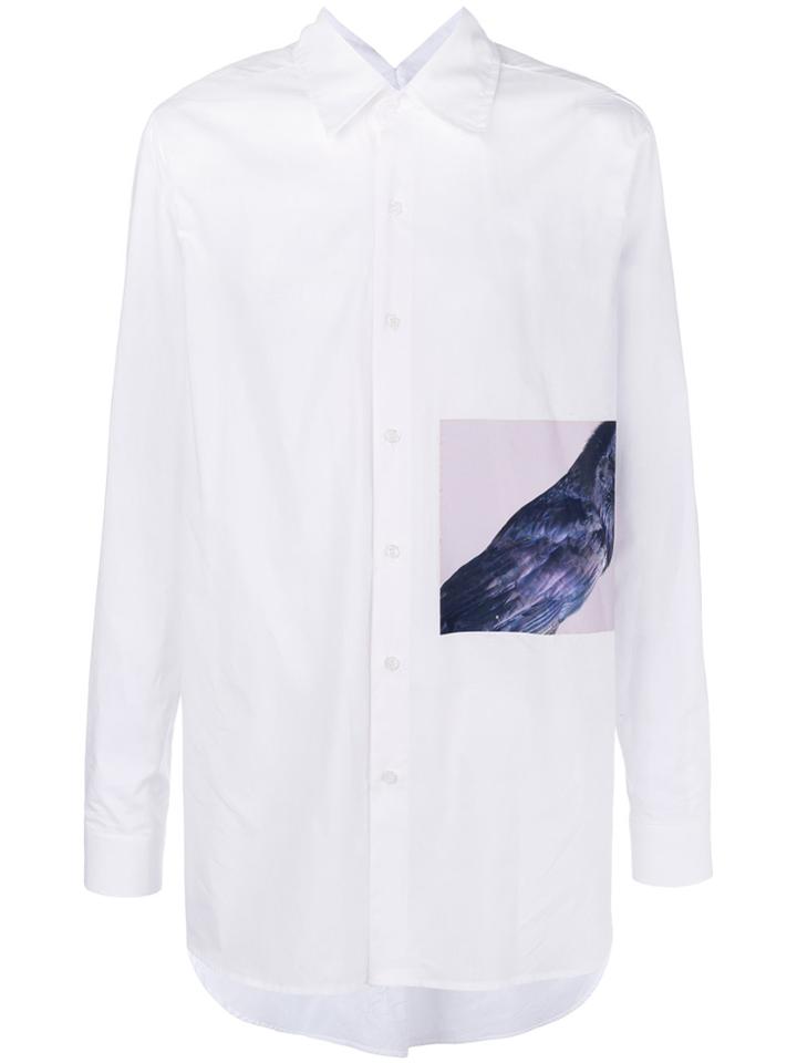 Yuiki Shimoji Crow Print Long-line Shirt - White