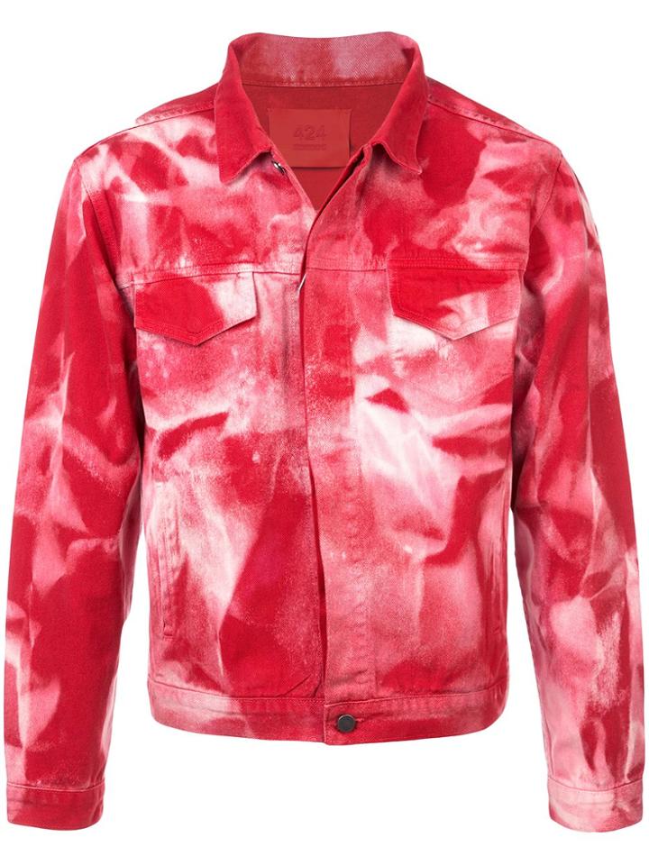 424 Bleach Print Denim Jacket - Red