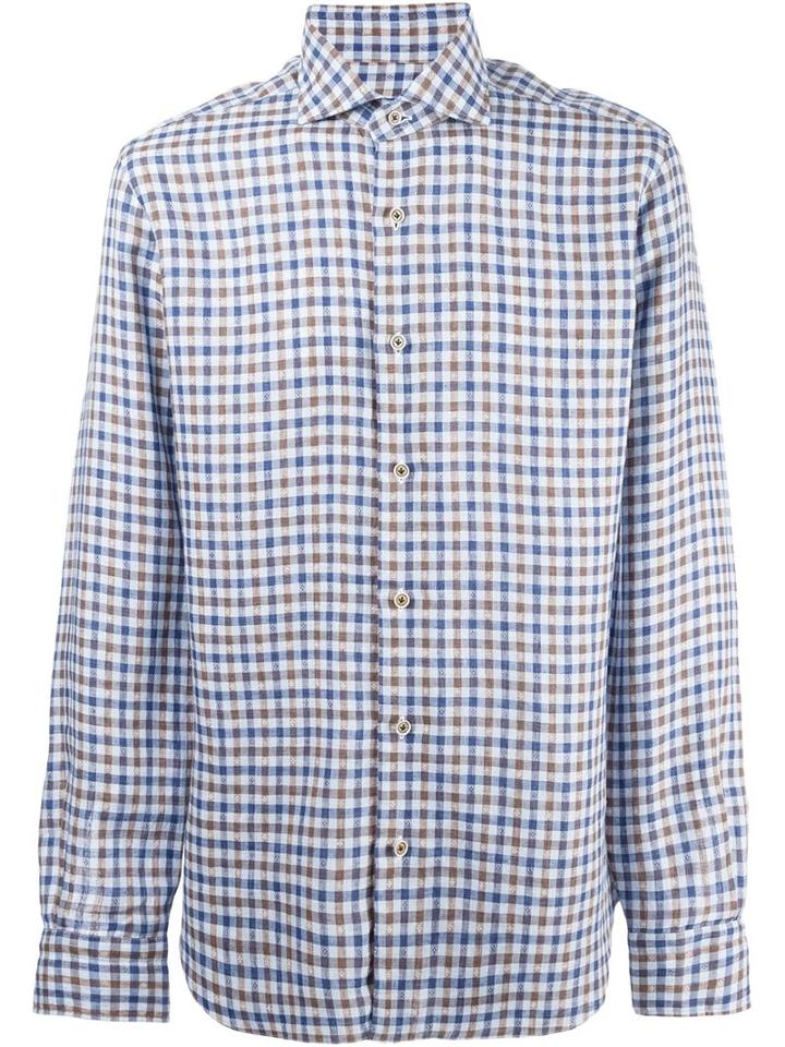 Barba 'dandy Life' Checked Button Down Shirt, Men's, Size: 39, Blue, Linen/flax