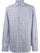 Barba 'dandy Life' Checked Button Down Shirt, Men's, Size: 39, Blue, Linen/flax