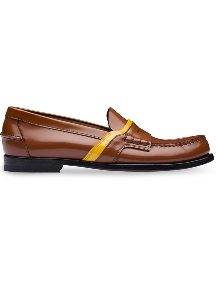 Prada Printed Logo Detail Loafers - Brown
