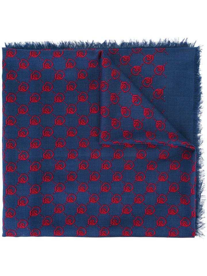 Gucci Skull Print Scarf, Women's, Blue, Modal/silk