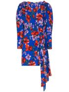 Magda Butrym Lagos Floral Print Ruched Silk Mini Dress - Blue