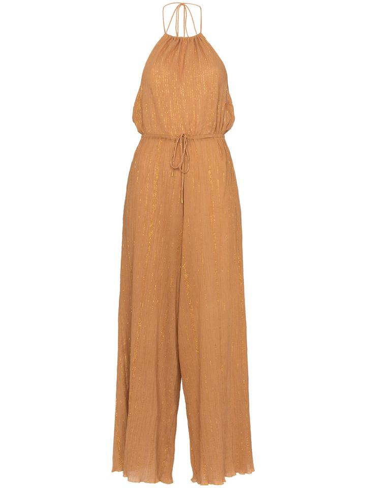 A Peace Treaty Sola Halterneck Lurex Cotton Blend Jumpsuit - Yellow &