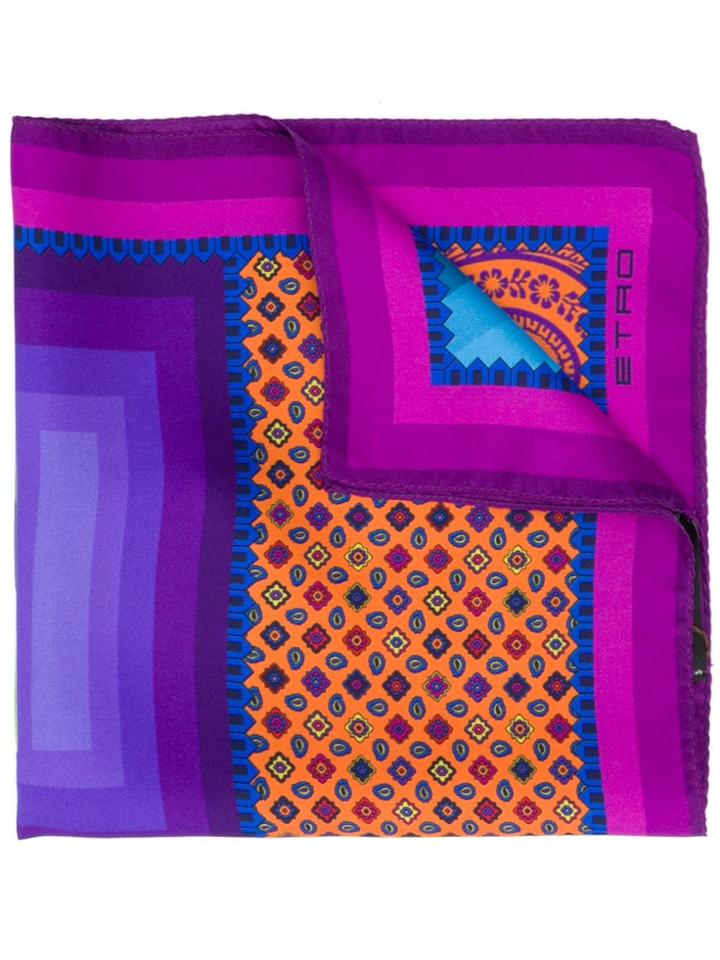 Etro Mixed-print Pocket Square - Blue