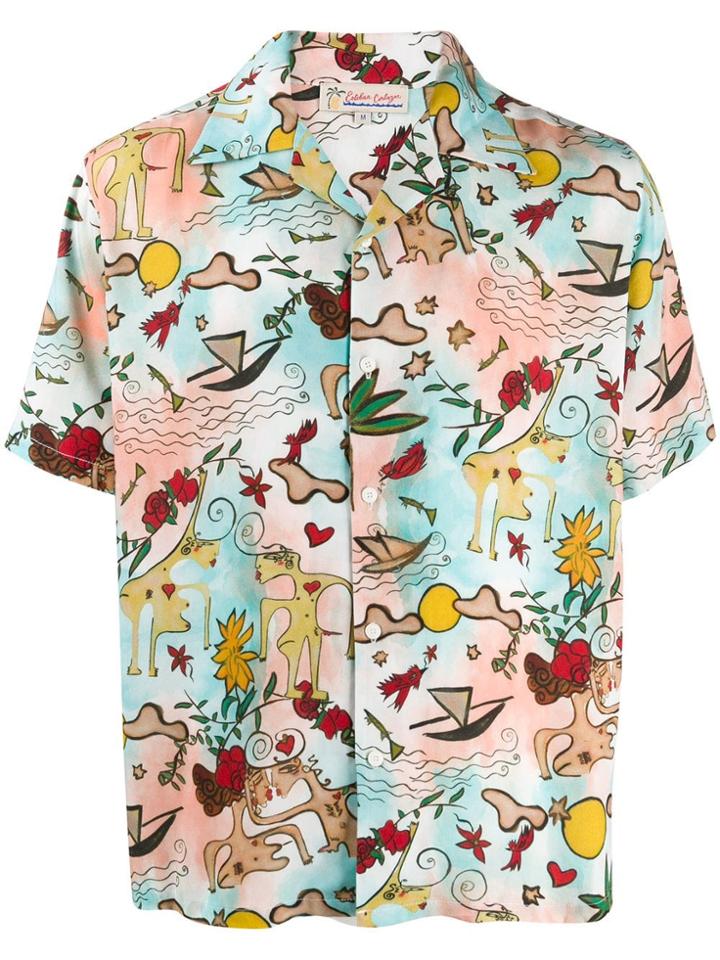 Esteban Cortazar Printed Illustrations Shirt - Blue