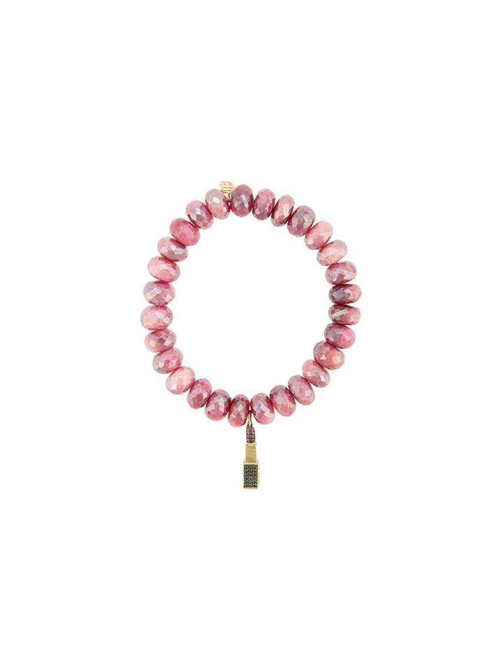 Sydney Evan 14kt Yellow Gold Lipstick Diamond Charm Bracelet - Pink