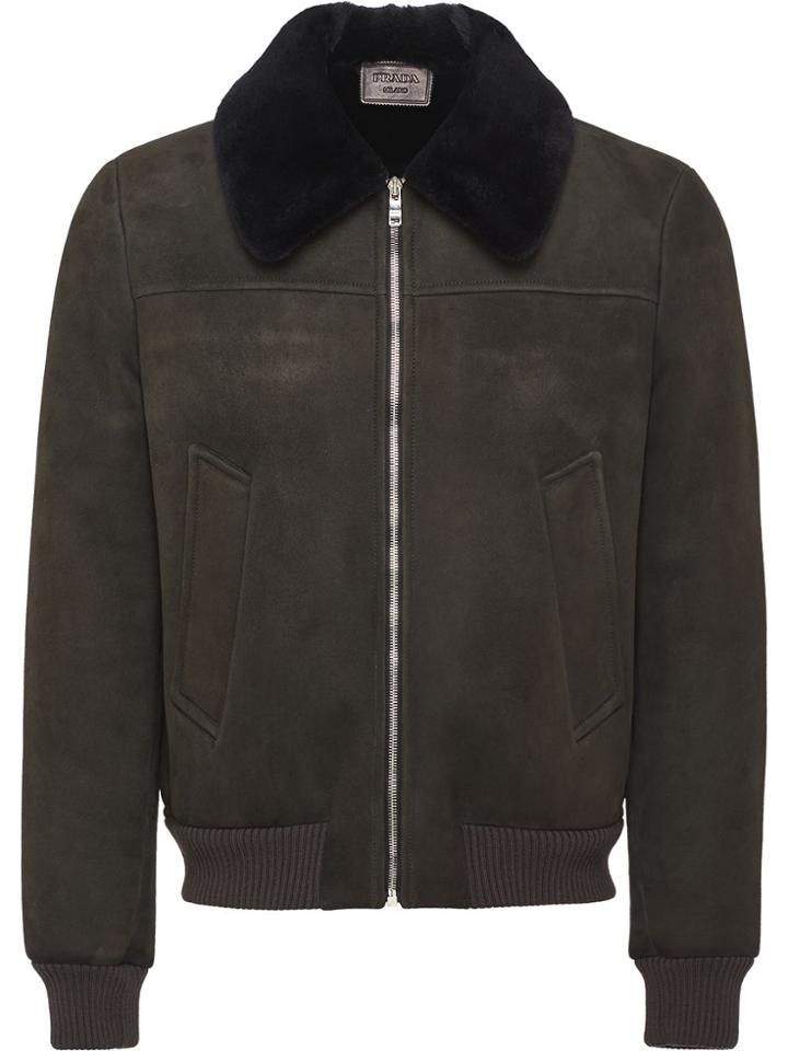 Prada Shearling Collar Suede Jacket - Green