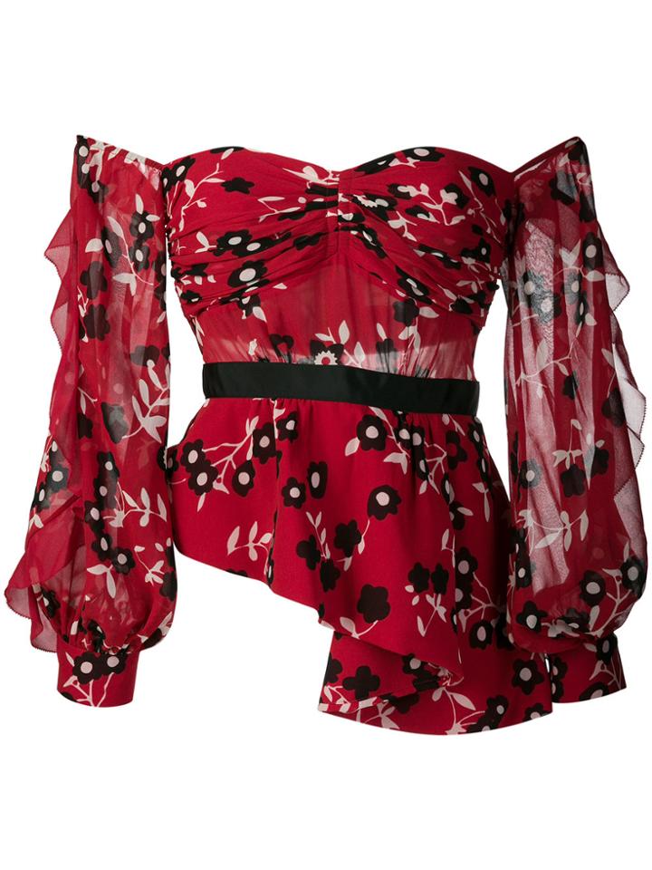Self-portrait Off-shoulder Blouse - Red