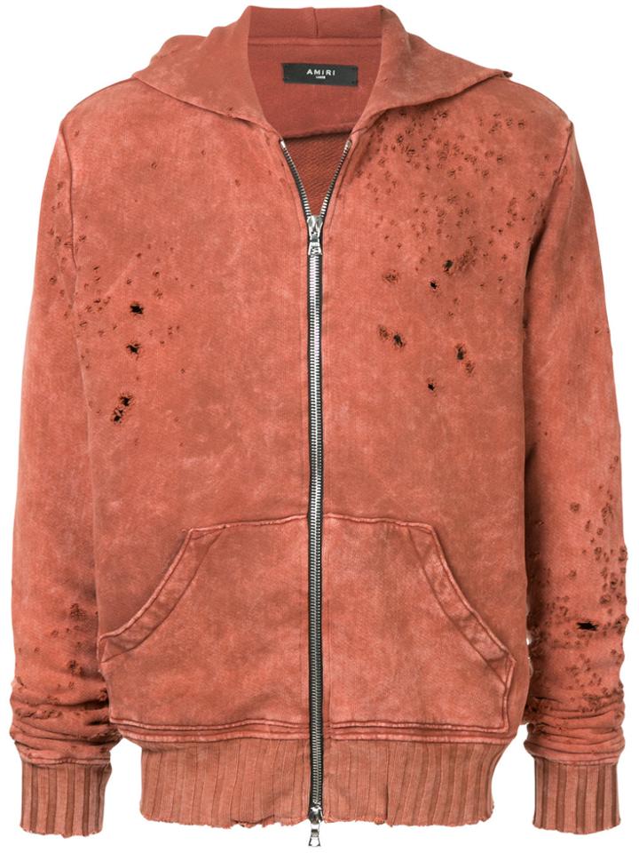 Amiri Distressed Zip-up Hoodie - Red