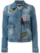 Just Cavalli Embroidered Patch Denim Jacket, Women's, Size: 42, Blue, Cotton/spandex/elastane/viscose/linen/flax