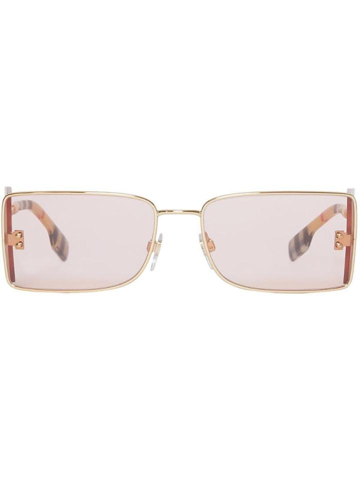 Burberry 'b' Lens Detail Rectangular Frame Sunglasses - Neutrals