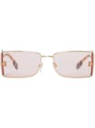 Burberry 'b' Lens Detail Rectangular Frame Sunglasses - Neutrals