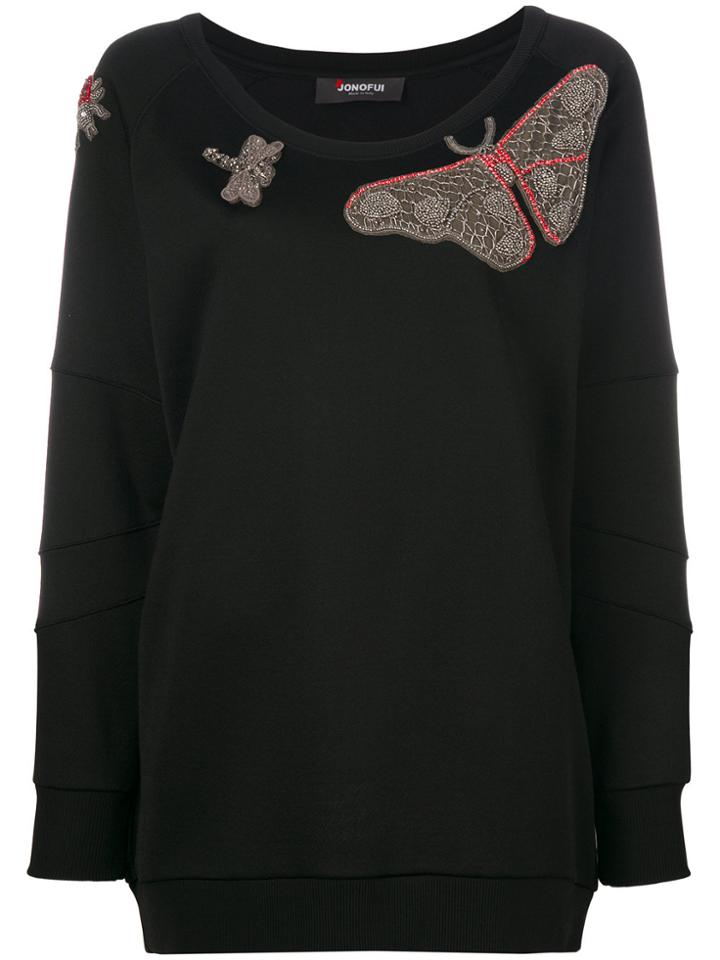 Jo No Fui Butterfly Embroidered Knitted Top - Black