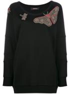 Jo No Fui Butterfly Embroidered Knitted Top - Black