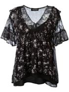 Twin-set Lace Trim Floral Print Blouse, Women's, Size: 46, Black, Viscose/polyamide/polyester