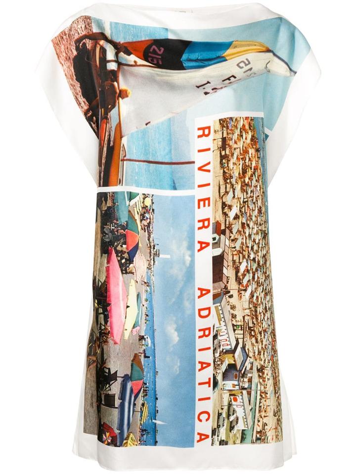 Isa Arfen Postcard Print Dress - White