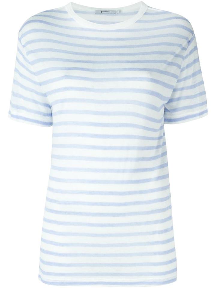 T By Alexander Wang Striped T-shirt, Women's, Size: L, White, Linen/flax/rayon